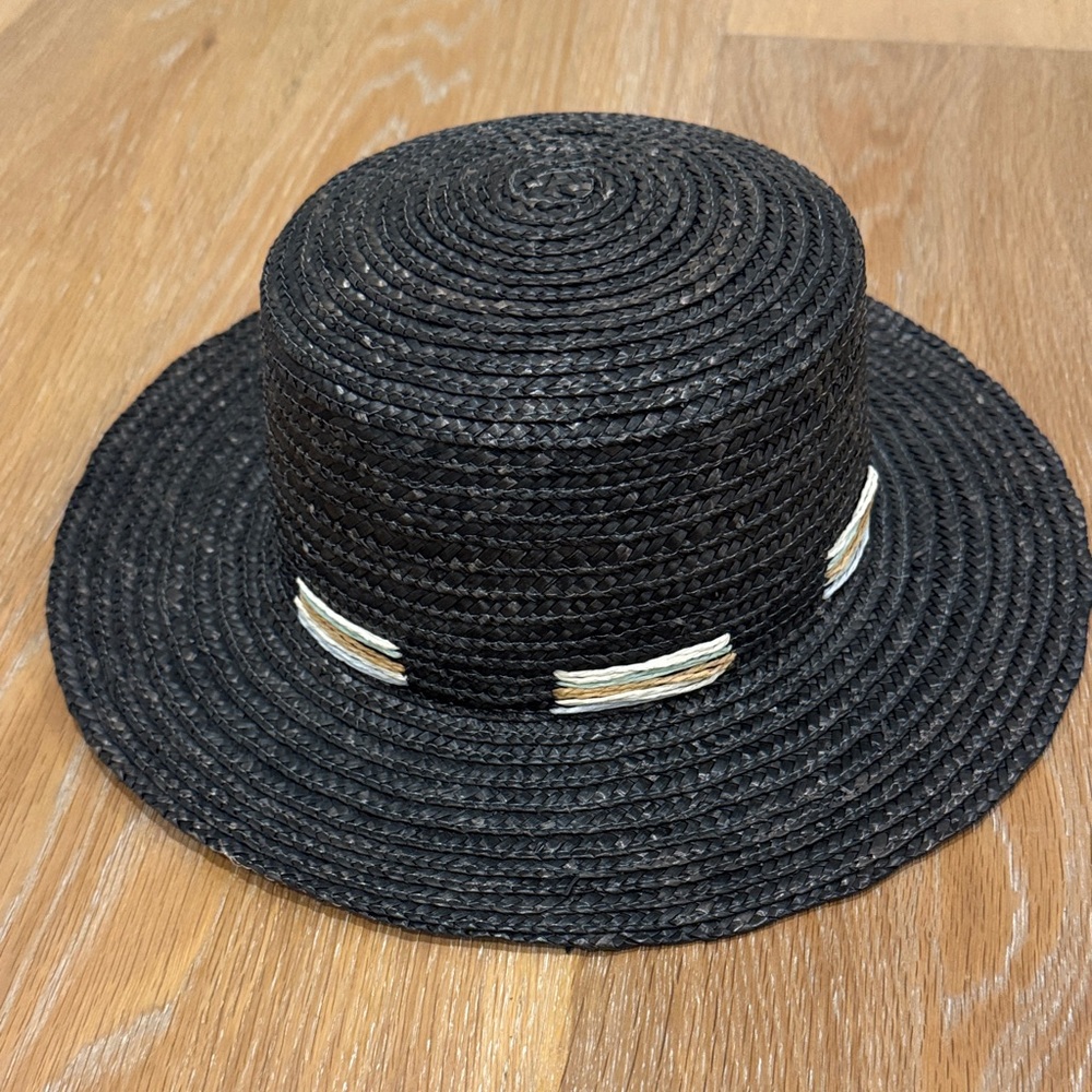 BCBGeneration Black Woven Straw Hat with Light Accents